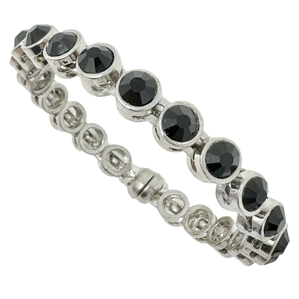 Black Rhinestone Stackable Silver Tone Magnetic Bangle Bracelet